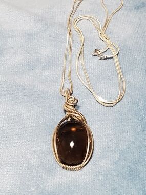Handcrafted Smoky Quartz Silver Wire-Wrapped Pendant Necklace
